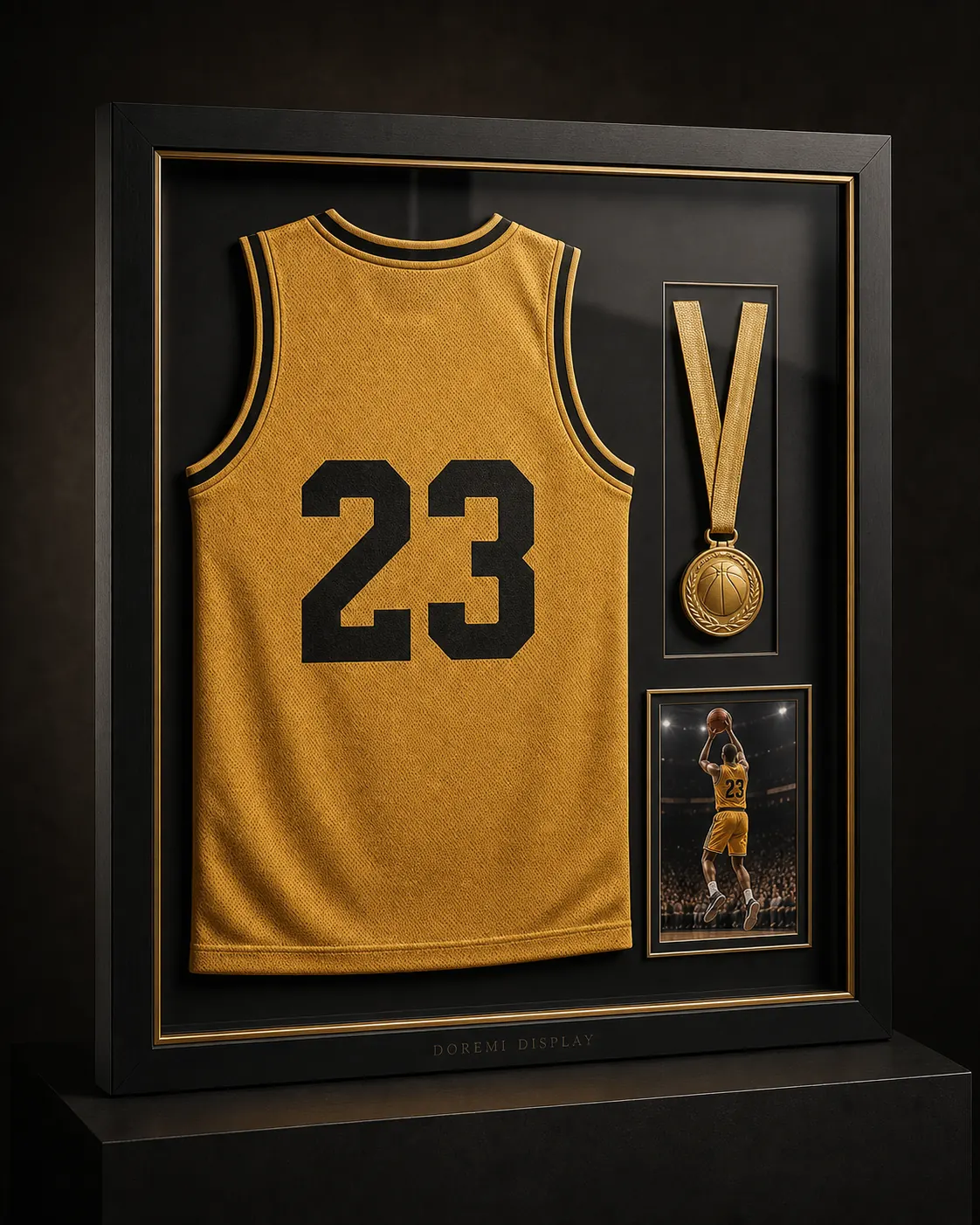 Premium DOREMI jersey display frame with medal and achievement details
